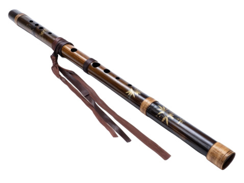 Traditional bamboo flute with intricate design.
