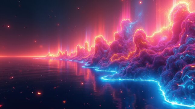 Vibrant aurora borealis reflected on a calm cosmic ocean surface