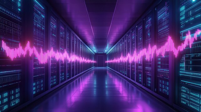 Data center server room visualizing big data sound wave