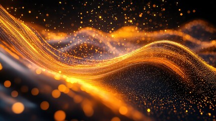 Flowing golden particles creating abstract wave patterns