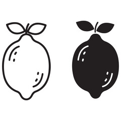 Black and White Lemon Icons in Outline and Solid Styles