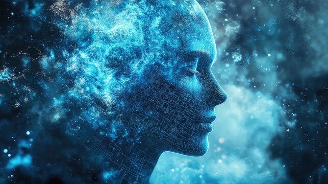 Artificial intelligence mind forming digital human face