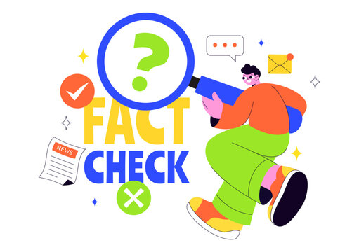 Fact Check Vector Illustration Featuring Myths Vs Facts News For Thorough Evidence Comparison and Accurate Information Review In a Flat Background