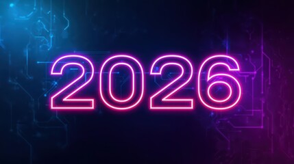 Futuristic Neon 2026 Year Design with Digital Circuit Background