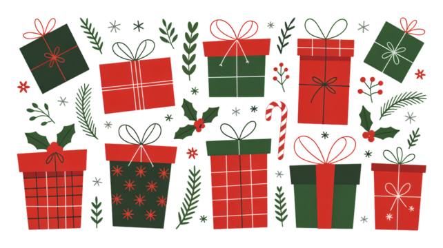 Holiday presents arrangement for festive Christmas greeting design