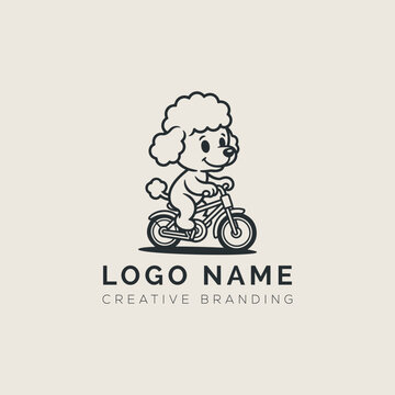 puppy black schnoodle on a bicycle, logo