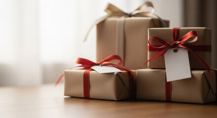 Elegant Wrapped Holiday Gifts Stacked