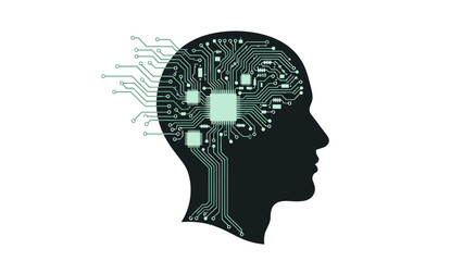 Silhouette of a human head with a circuit board inside