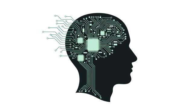 Silhouette of a human head with a circuit board inside
