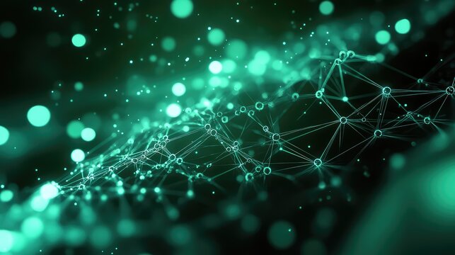 Digital network connections forming a glowing abstract green plexus