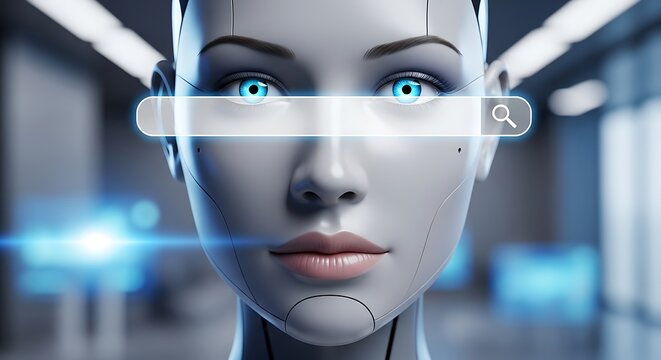 Artificial Intelligence Search Engine Interface Futuristic Robot Face