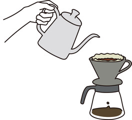 コーヒーをドリップ式で淹れる手元のイラスト