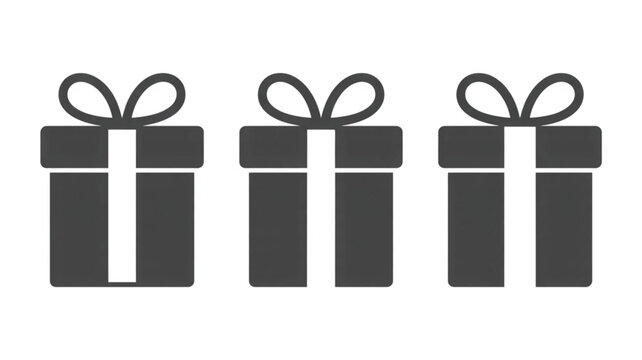 Three Dark Gift Boxes with Ribbons on White Background