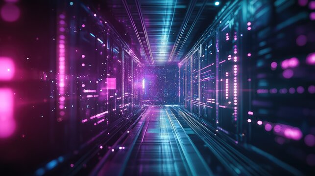 Digital data moving through futuristic server tunnel - Powered by Adobe