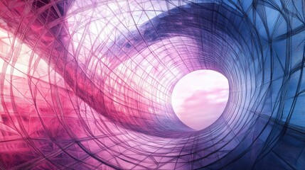 Abstract futuristic tunnel structure creating dynamic light pattern