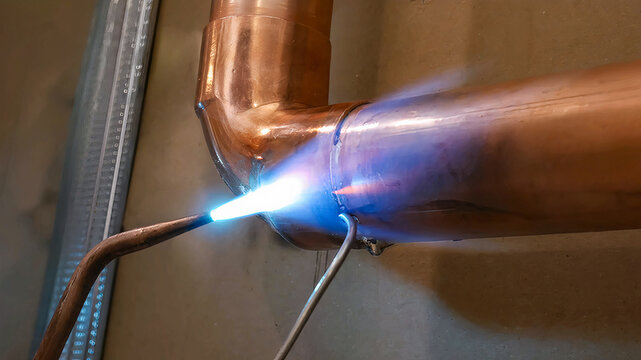 copper pipe soldering process with tin by specialized technicians