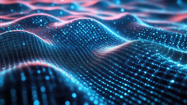 Digital wave creating abstract technology background with glowing particles