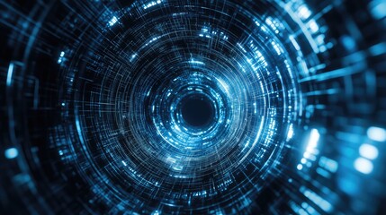 Obraz premium Digital data flowing through abstract technological tunnel