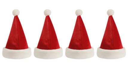 Festive row of Santa hats ready for holiday cheer and celebration