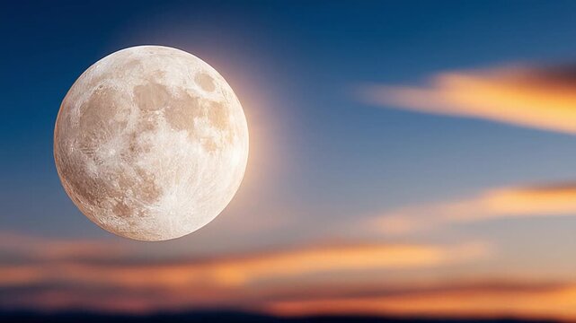 Moonlit Serenity: A captivating moon ascends in the twilight sky, casting a serene glow over a landscape of dreams and wonders.