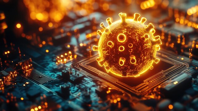 Dangerous computer virus illuminating circuit board technology - Powered by Adobe