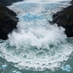Fototapeta premium A sudden glacier collapse sending a tidal wave of ice crashing i