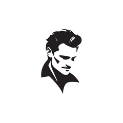 Black and White Handsome Man Illustration in Clean Vector Line Art Style on Minimal Background