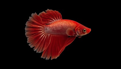 Fototapeta premium Red betta fish on black background
