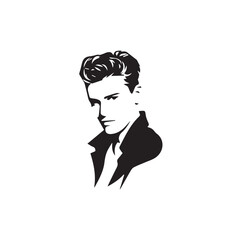 Black and White Handsome Man Illustration in Clean Vector Line Art Style on Minimal Background