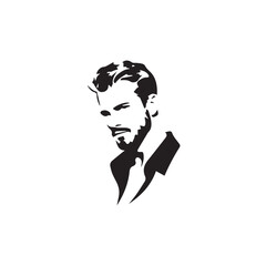 Black and White Handsome Man Illustration in Clean Vector Line Art Style on Minimal Background