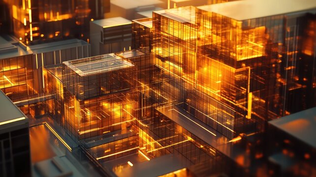 Futuristic urban city architecture transmitting digital data networks