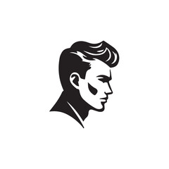 Black and White Handsome Man Illustration in Clean Vector Line Art Style on Minimal Background