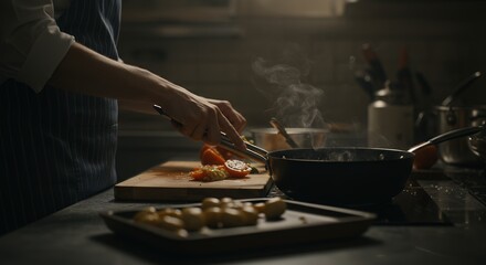 Chef Prepares Ingredients in Kitchen
