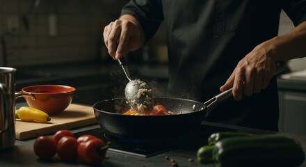 Chef Cooking Food in a Pan