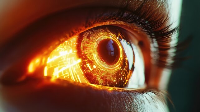 Human eye featuring digital circuit design and data lines
