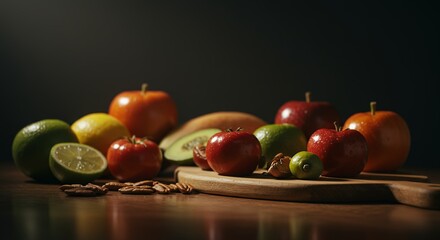 Fresh Fruits on Wooden Board