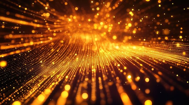 Golden glowing particles forming abstract data network lines