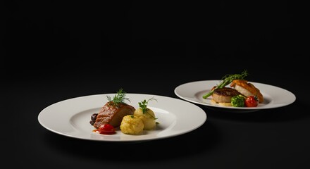 Plated Food on Black Background