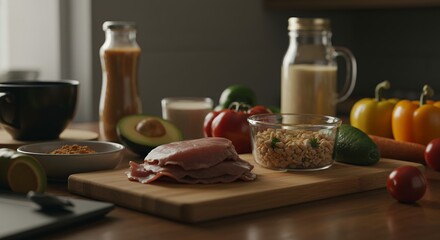 Healthy Food Ingredients Arrangement on a Wooden Board