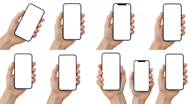 Smartphone Display Mockup Multiple Hands Holding Mobile Phone Gadget with Blank Screen for App UI Design Presentation and Digital Marketing Promotion Technology Template Mockup Tool Device