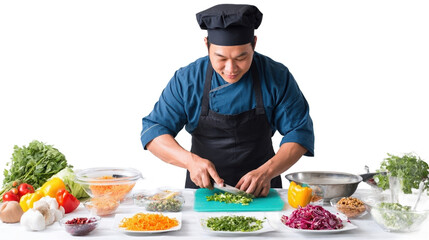 Chef preparing fresh ingredients for cooking.