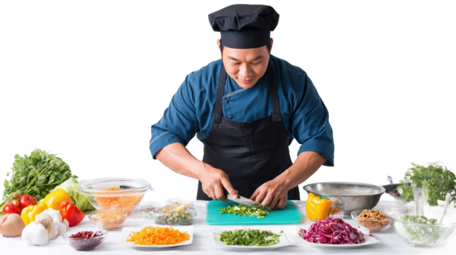 Chef preparing fresh ingredients for cooking.