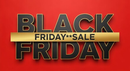 Black friday sale text in d black and gold on a red background for promotional advertising banner