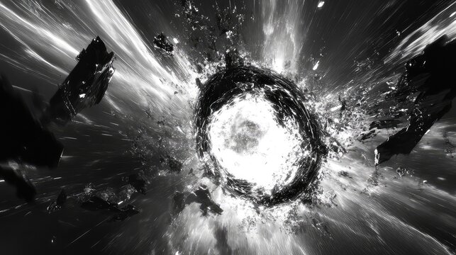 Abstract black hole absorbing light and matter in space