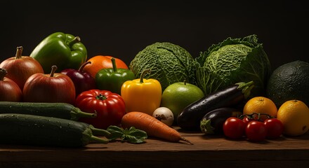Assorted Vegetables on Wooden Table