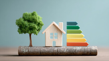 Energy efficiency eco home wooden house rating scale sustainability green living renewable efficiency class conservation environment calm