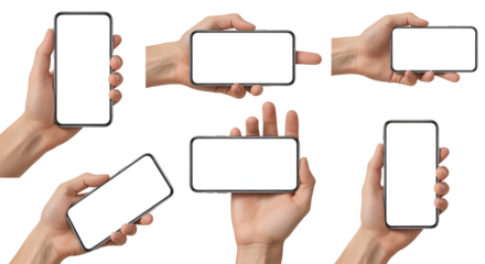 Hands Presenting Blank Mobile Screens Modern Smartphone Display Human Gestures and Mobile App Presentation Diverse Hand Poses Device Mockup Template for Advertising Isolated Communication Tool