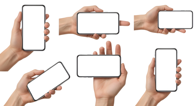 Hands Presenting Blank Mobile Screens Modern Smartphone Display Human Gestures and Mobile App Presentation Diverse Hand Poses Device Mockup Template for Advertising Isolated Communication Tool