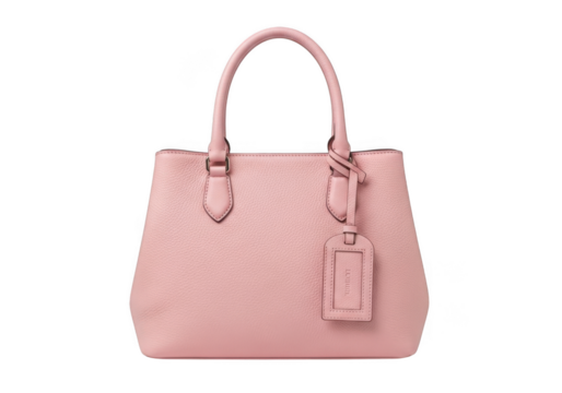 Pink leather handbag with top handles, isolated on transparent background
