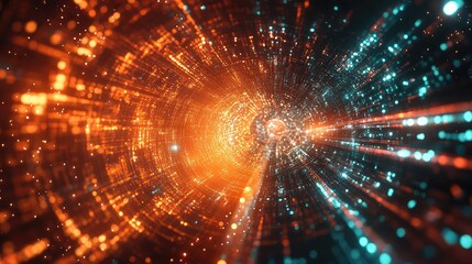 Digital data flowing inside abstract futuristic tunnel